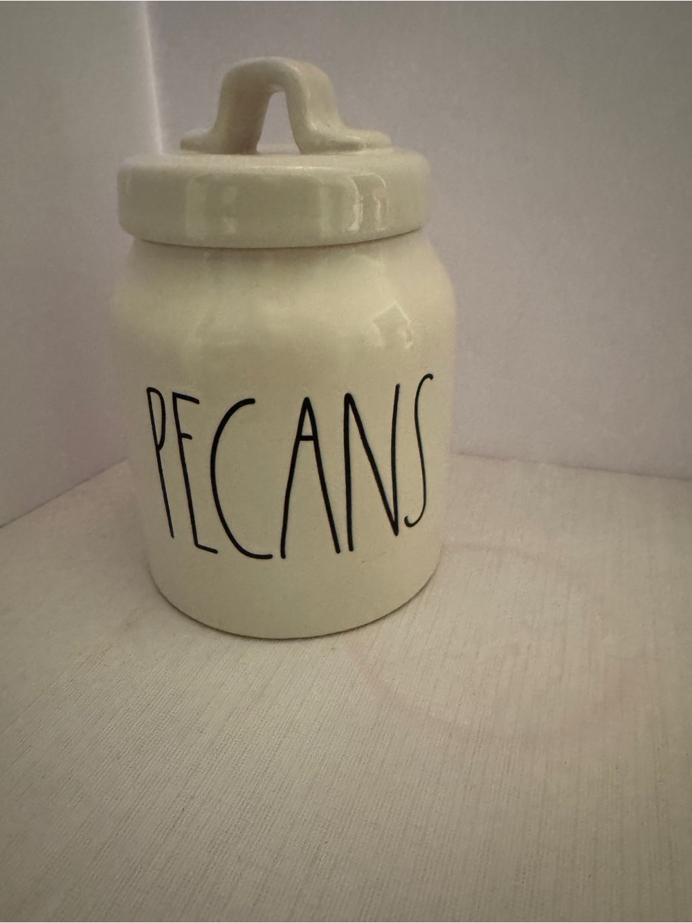 Rae Dunn "Pecans” White Ceramic Air Tight Jar Canister w/ Lid Farmhouse Magenta